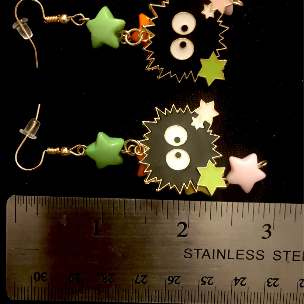 Spirited away earrings Soot sprites dangle gold hook - Picture 5 of 8